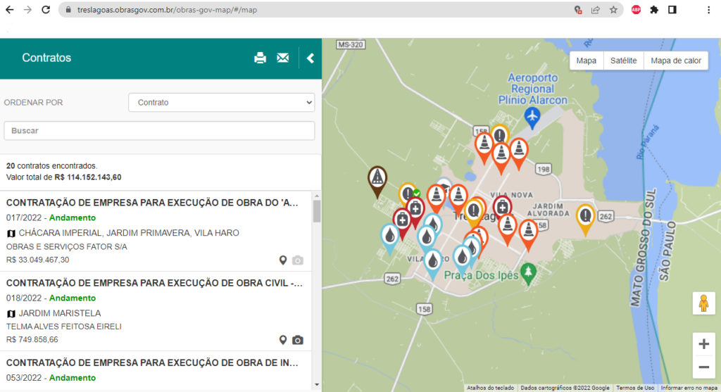 Três Lagoas implementa mapa interativo de obras