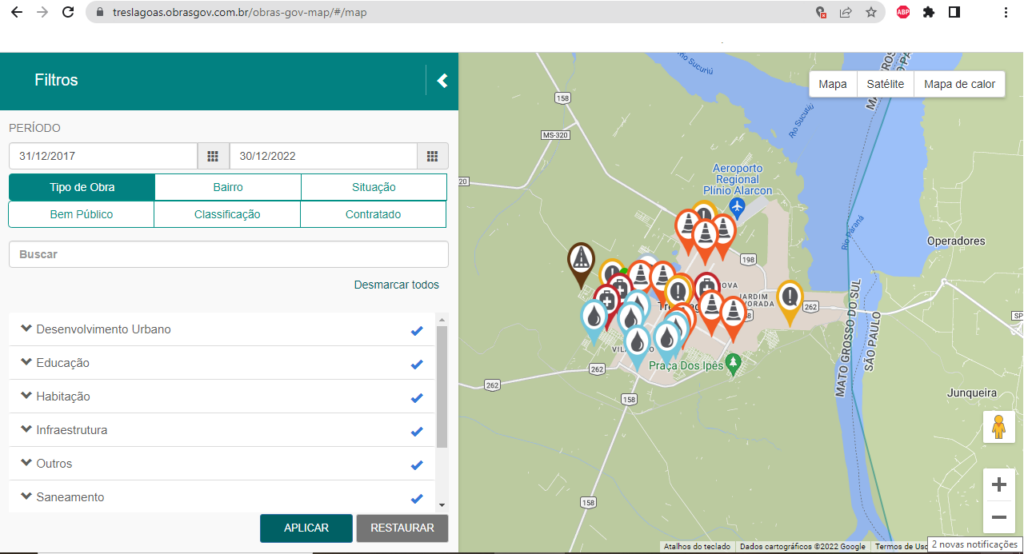 Três Lagoas implementa mapa interativo de obras