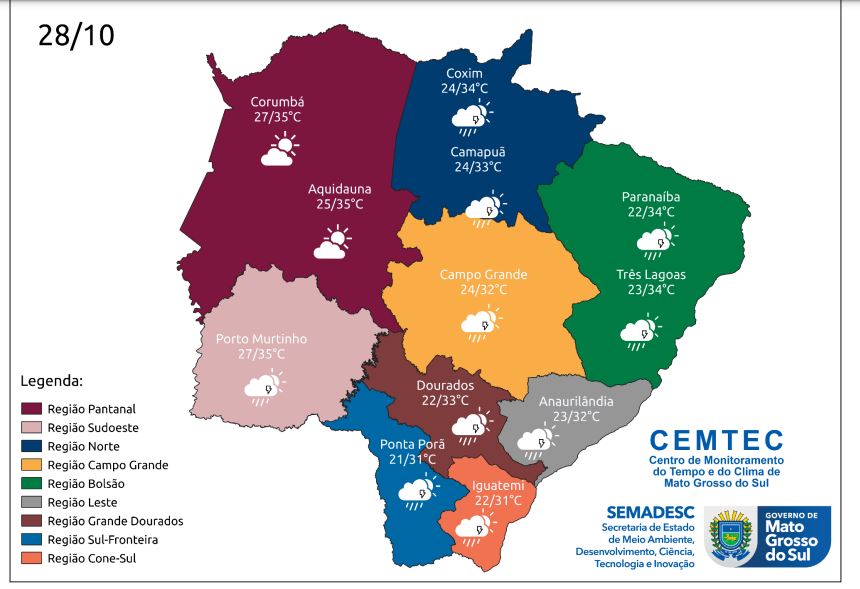 Previsão de chuva para este sábado em MS