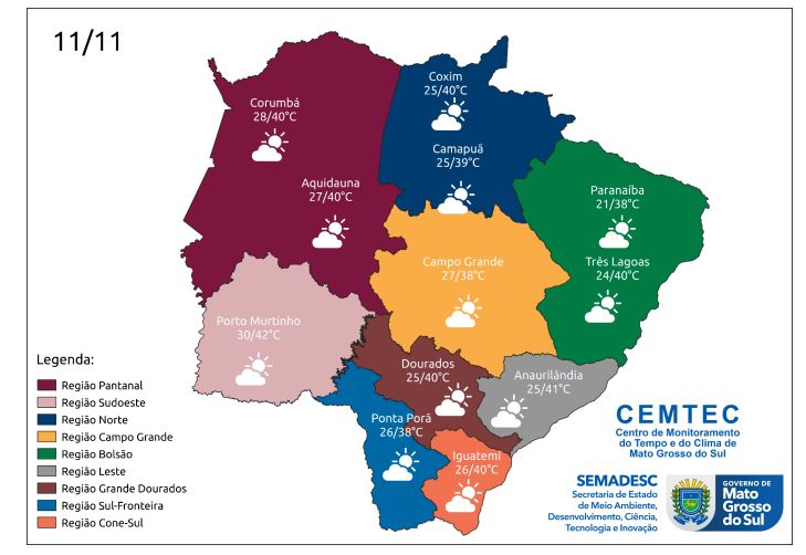 Fim de semana com temperaturas de até 45°C em MS