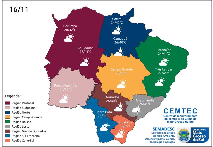 Tempo estável e calor prevalece nesta quinta-feira em MS