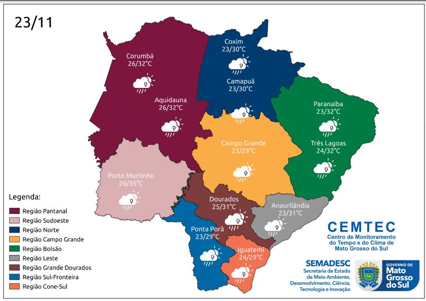 Quinta-feira segue com tempo instável em MS