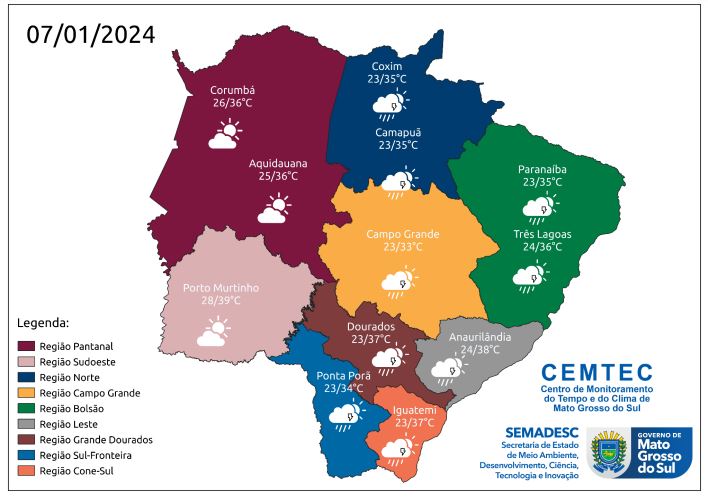 Domingo com sol e probabilidade de chuva em MS