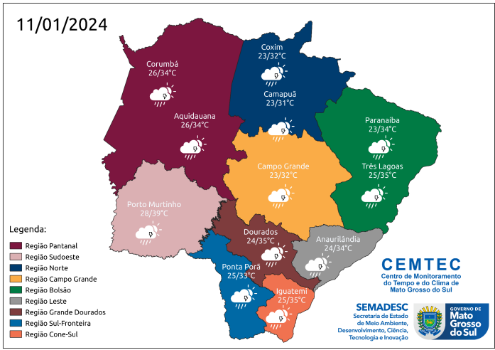 MS terá sol com possibilidade de chuvas nesta quinta-feira