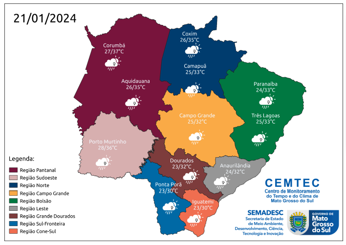 Domingo com probabilidade de chuva em MS