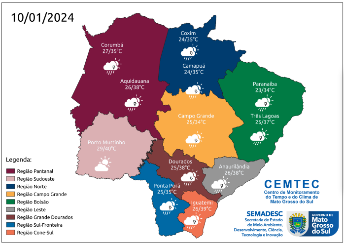 Previsão indica sol e probabilidade de chuva nesta quarta-feira em MS