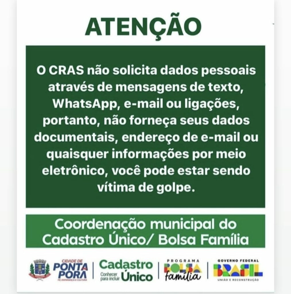 Golpistas usam CRAS de Ponta Porã para pegar dados de beneficiários para possível fraude