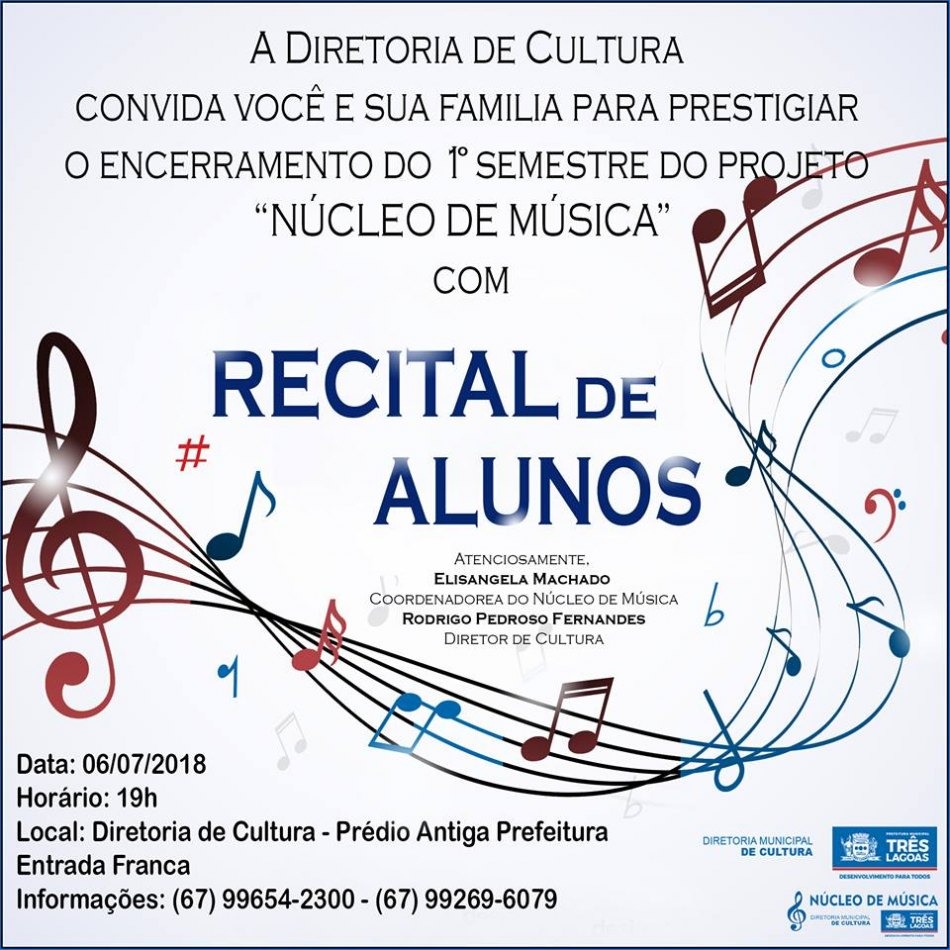 Núcleo de Música da Diretoria de Cultura de Três Lagoas apresenta Recital