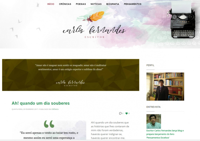 Carlos Fernandes lança blog para divulgar seu trabalho literário