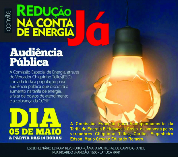 Energia e aplicações da Cosip: Carlão convida para Audiência Pública